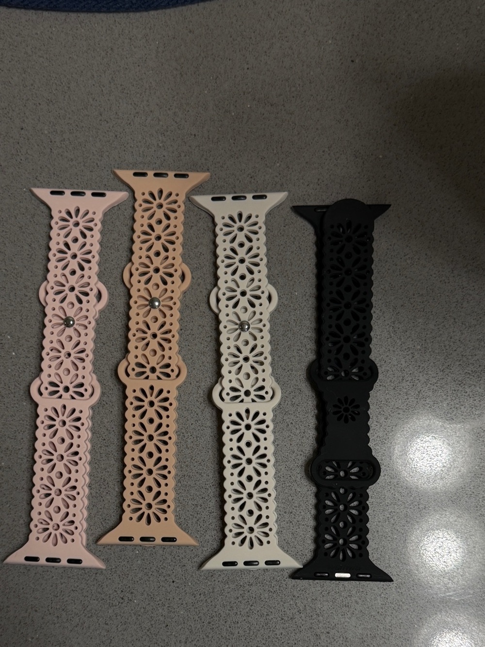 Floral Cutout Silicone Watch Band - Pink, Peach, White, Black